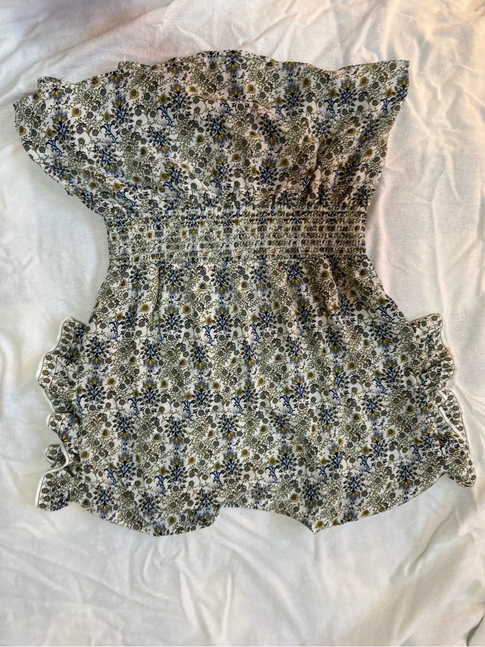 Max Studio Floral Tie-Waist One-Piece in Blue and Olive - Picture 5 of 5